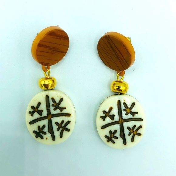 Jewelry - Wood and Bead Drop Earrings